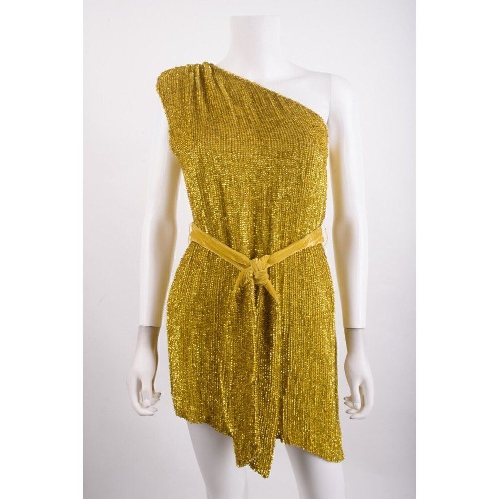 Retrofete Revolve Womens One-Shoulder Mini Sequin Dress Ella XS Gold Yellow NWT